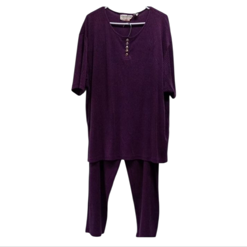 Carolina Colours Plus Purple Ribbed Button-Up Lounge Set